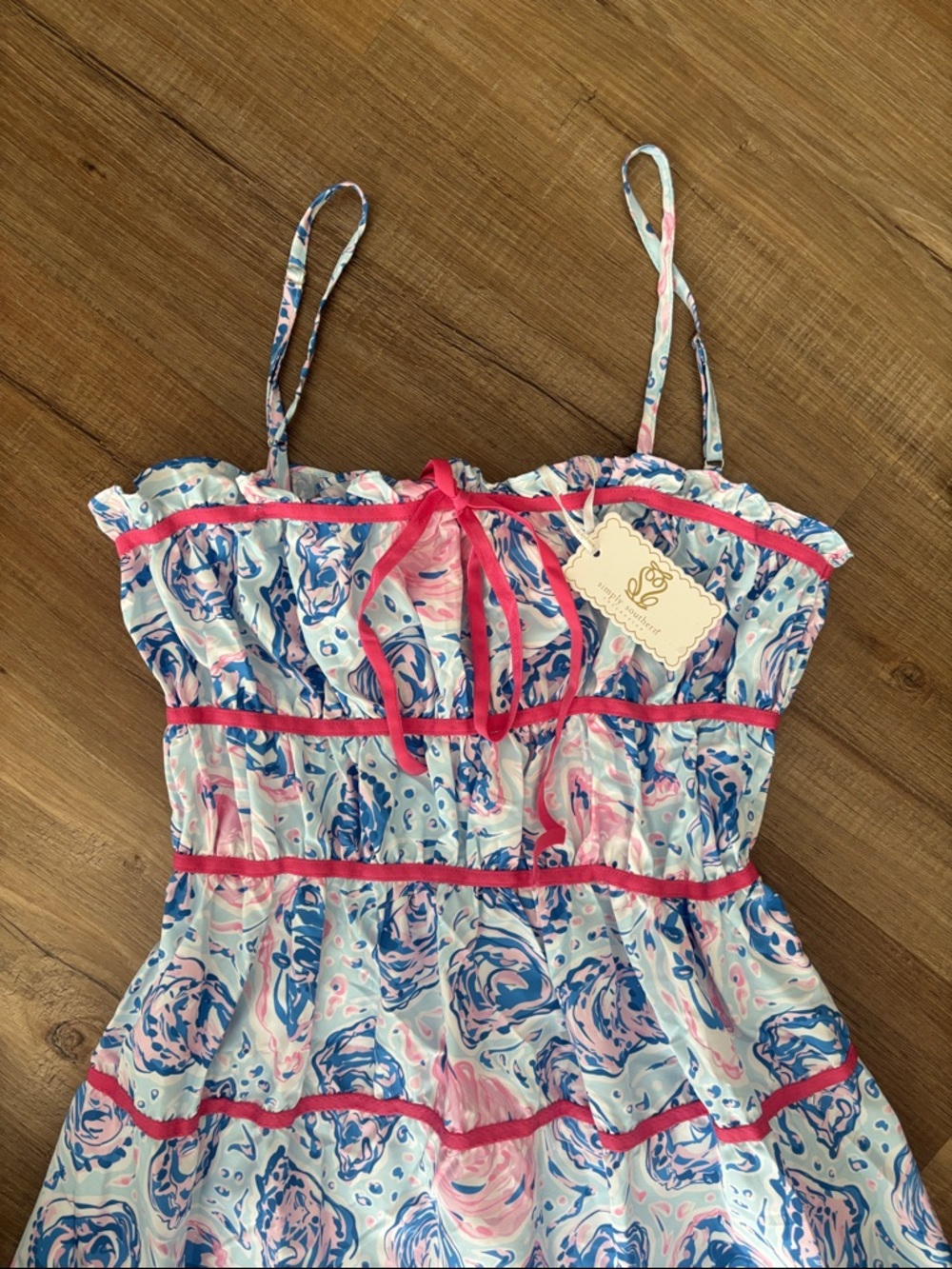 Simply Southern Pink and Blue Floral Midi Dress - Picture 3 of 9